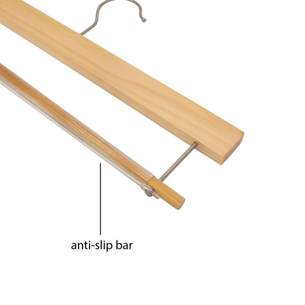 Kledinghanger voor broeken, lotushout naturel gelakt, 36 cm breedte, matte haak - doos van 100 stuks