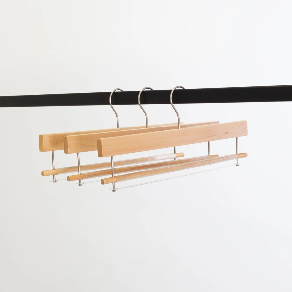 Kledinghanger voor broeken, lotushout naturel gelakt, 36 cm breedte, matte haak - doos van 100 stuks