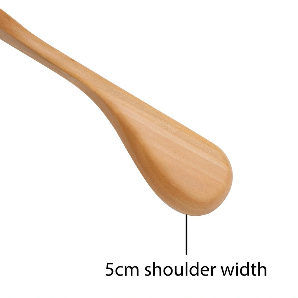 Kledinghanger lotushout naturel gelakt voor jassen, 5 cm schouderbreedte, 44 cm breedte, matte haak - doos van 20 stuks