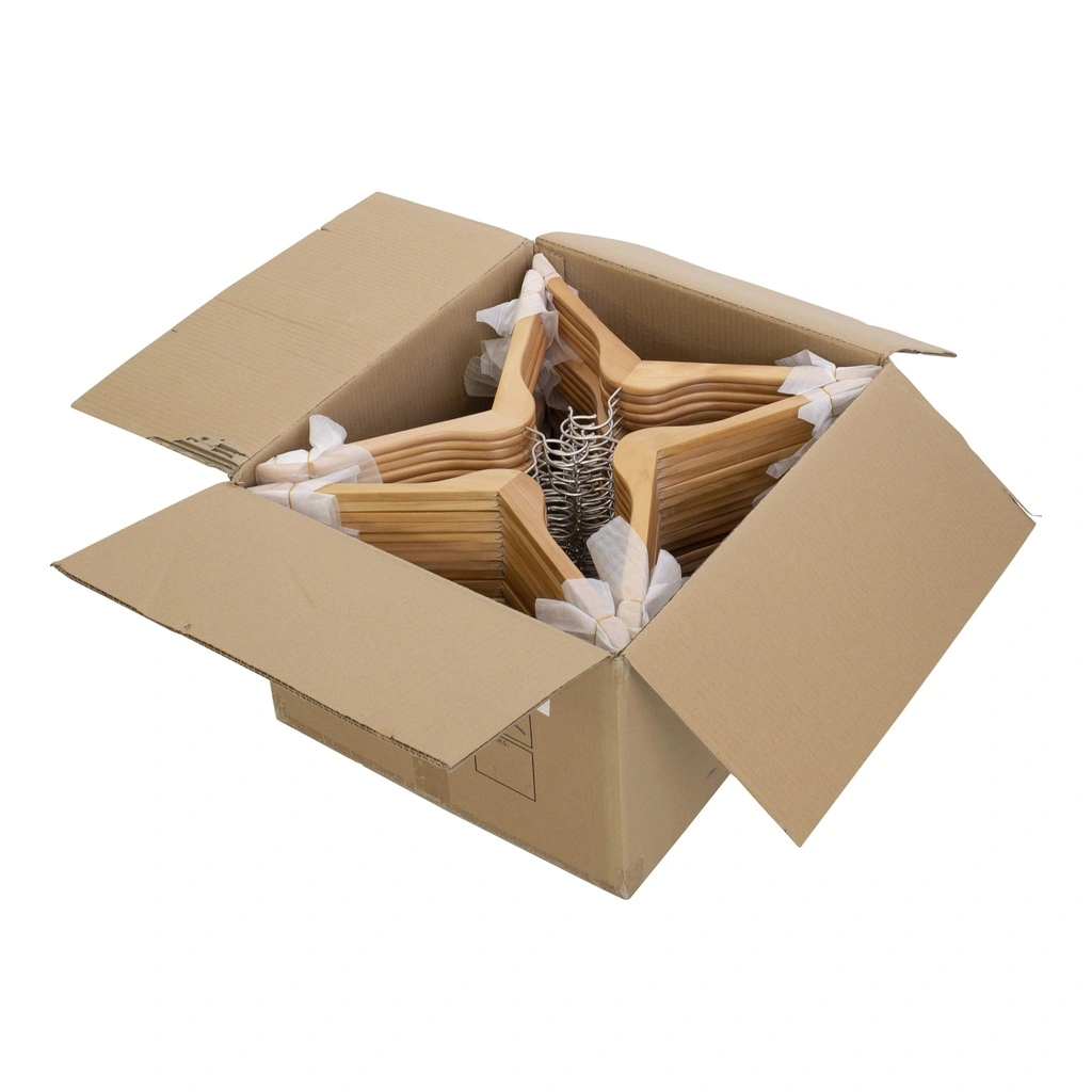 Kledinghanger lotushout naturel gelakt voor dames en heren kledij, 44 cm breedte, matte haak - doos van 100 st