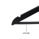 Zwarte kleerhanger met anti slip broeklat voor bloes/shirt, 44 cm breedte, nikkel haak - doos van 100 stuks.