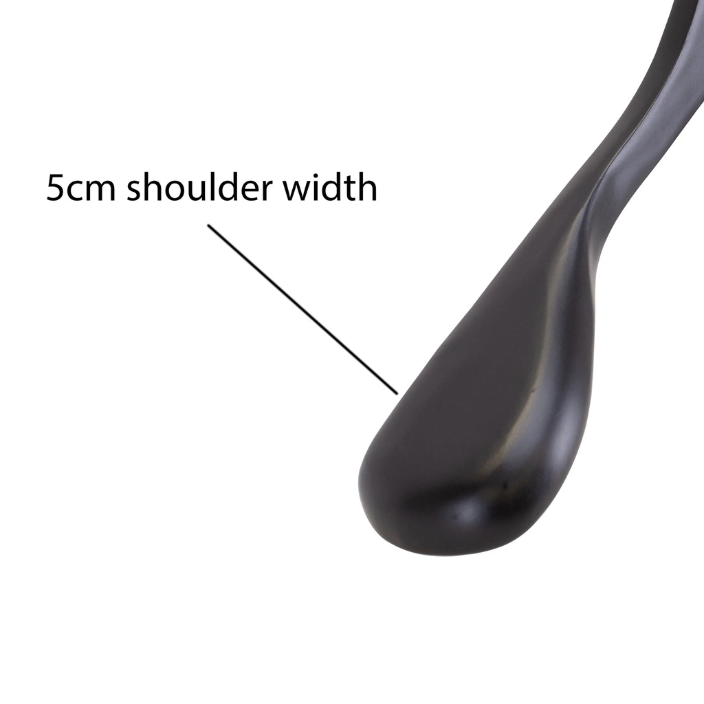 Zwarte kleerhanger voor jassen, 5 cm schouderbreedte, 44 cm breedte, nikkel haak- doos van 20 stuks.