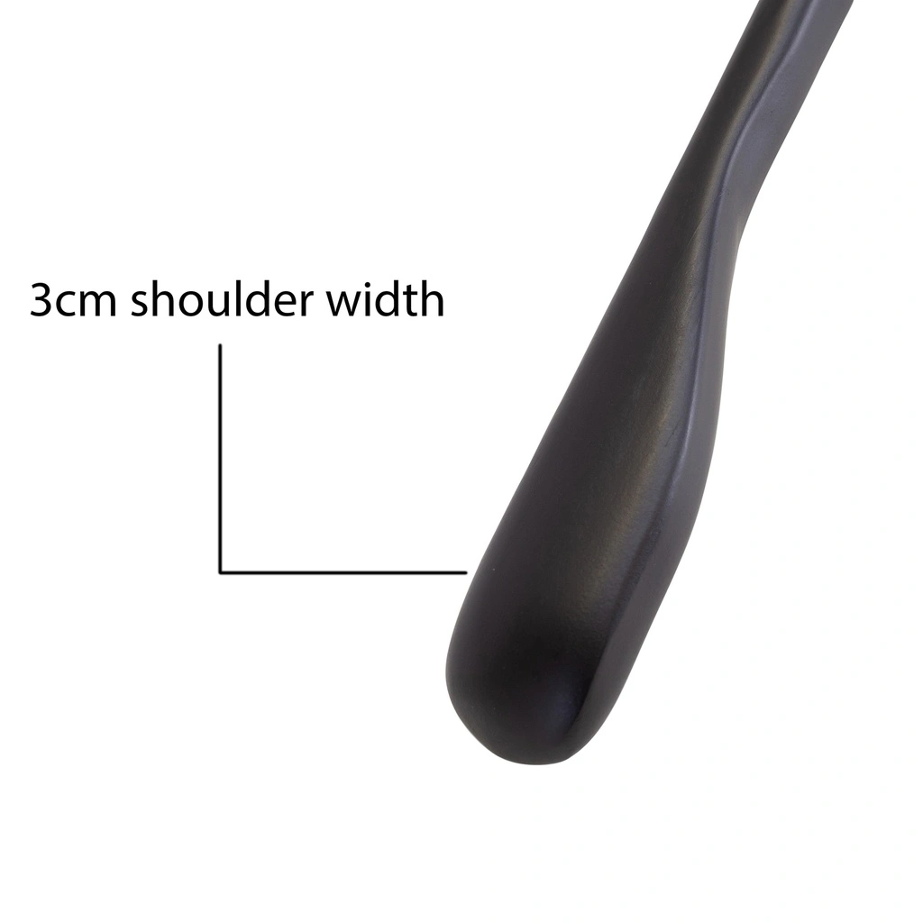 Zwarte kleerhanger voor blazer, 3 cm schouderbreedte, 44 cm breedte, nikkel haak- doos van 50 stuks.