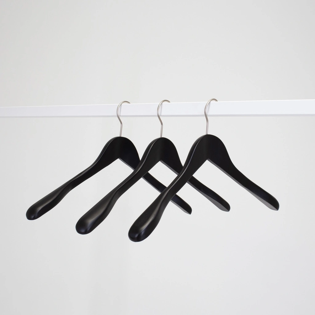 Zwarte kleerhanger voor blazer, 3 cm schouderbreedte, 44 cm breedte, nikkel haak- doos van 50 stuks.