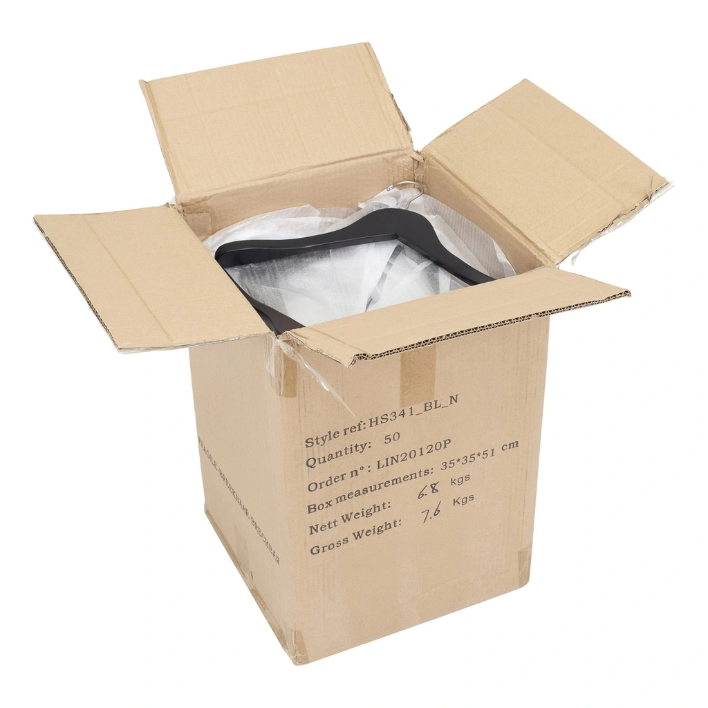 Zwarte kleerhanger voor blazer, 3 cm schouderbreedte, 41 cm breedte, nikkel haak- doos van 50 stuks.