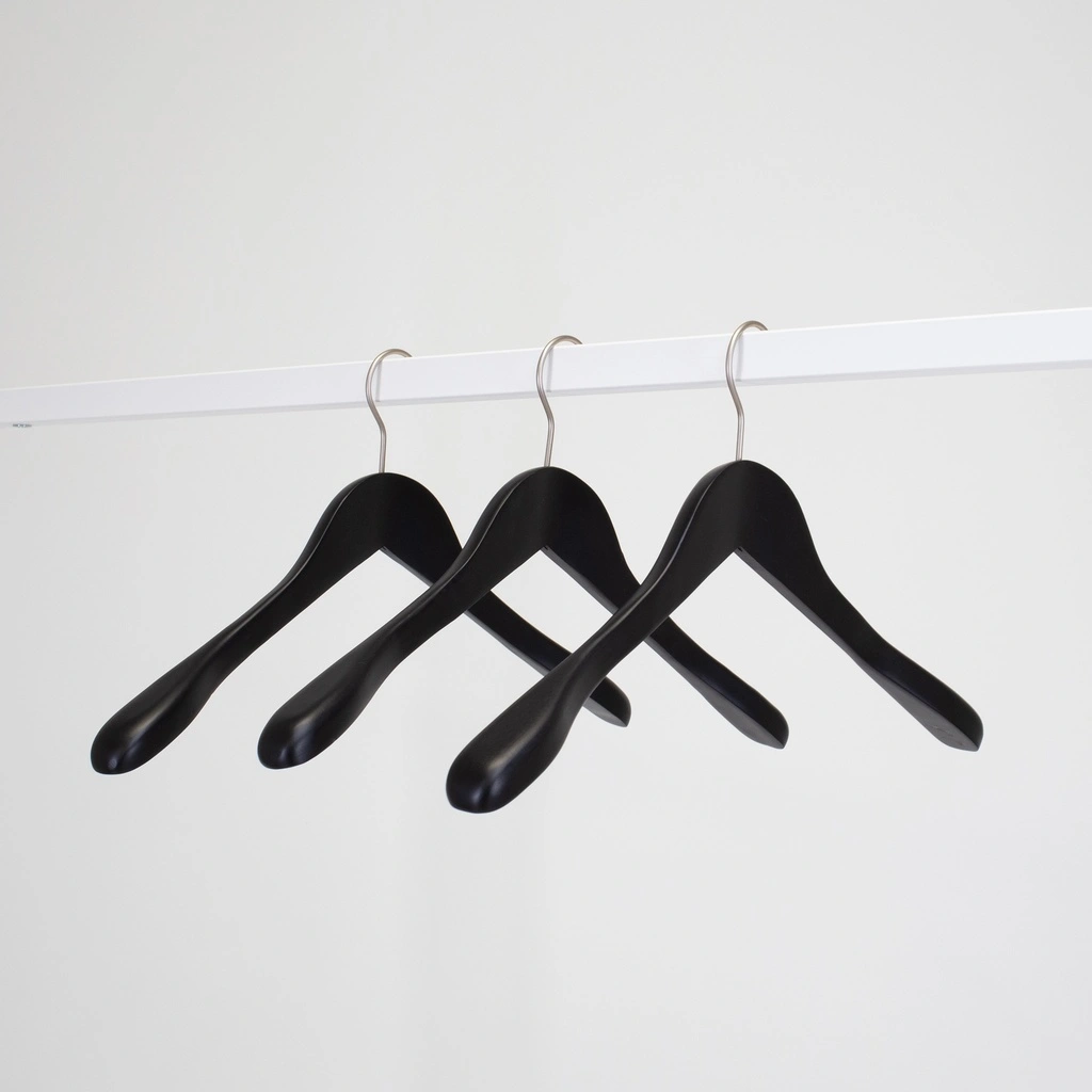 Zwarte kleerhanger voor blazer, 3 cm schouderbreedte, 41 cm breedte, nikkel haak- doos van 50 stuks.