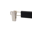 Zwarte kleerhanger met clips voor broeken/rokken, 34 cm breedte, nikkel haak - doos van 100 stuks.