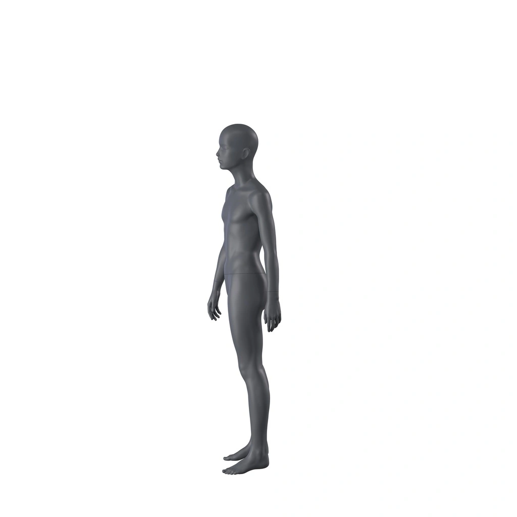 Sport mannequin kind, grafiet grijs, 12 jaar meisje, gestilleerd hoofd, staande pose 607