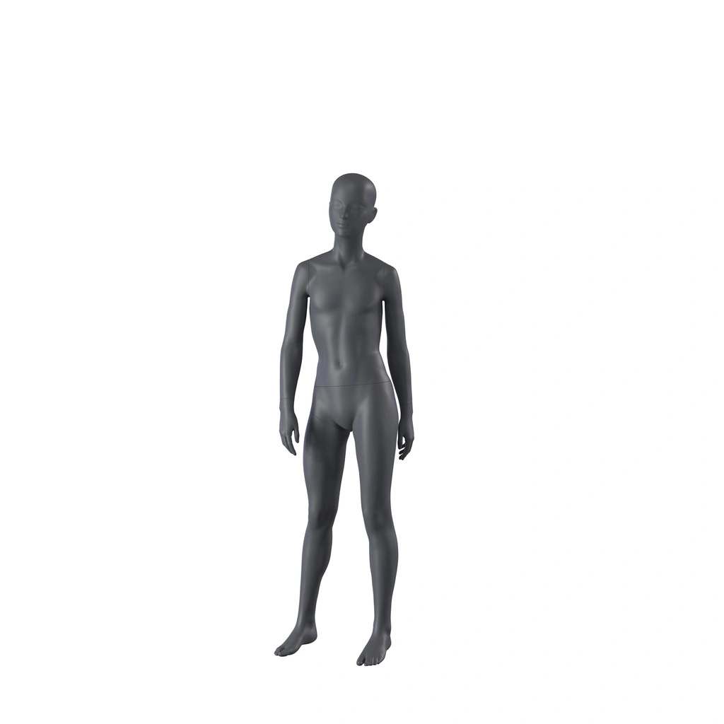 Sport mannequin kind, grafiet grijs, 12 jaar meisje, gestilleerd hoofd, staande pose 607
