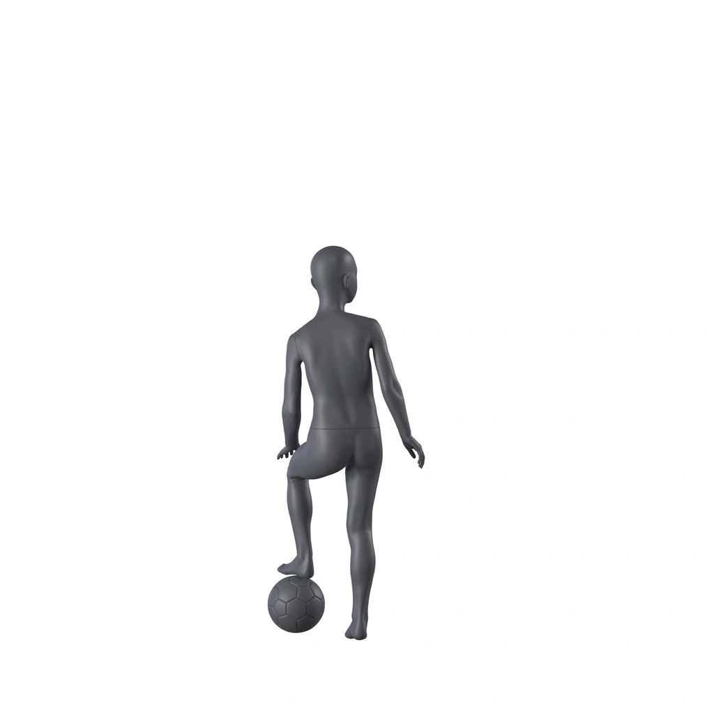 Sport mannequin kind, grafiet grijs, 8 jaar, gestilleerd hoofd, voetbal houding 610