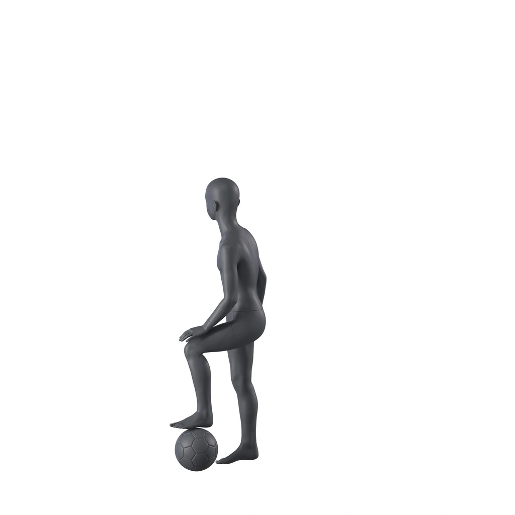 Sport mannequin kind, grafiet grijs, 8 jaar, gestilleerd hoofd, voetbal houding 610