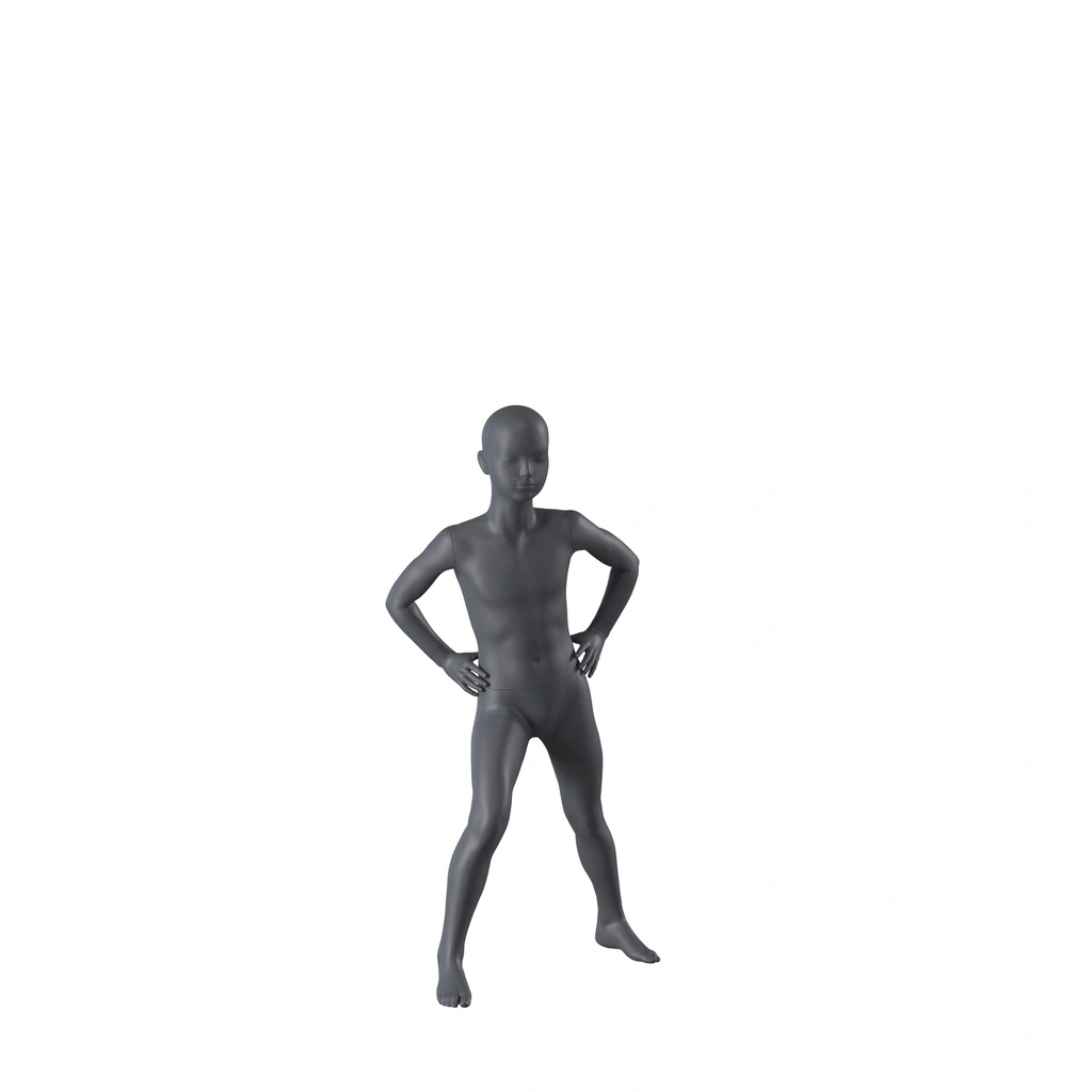 Sport mannequin kind, grafiet grijs, 8 jaar, gestilleerd hoofd, stretchende houding 612