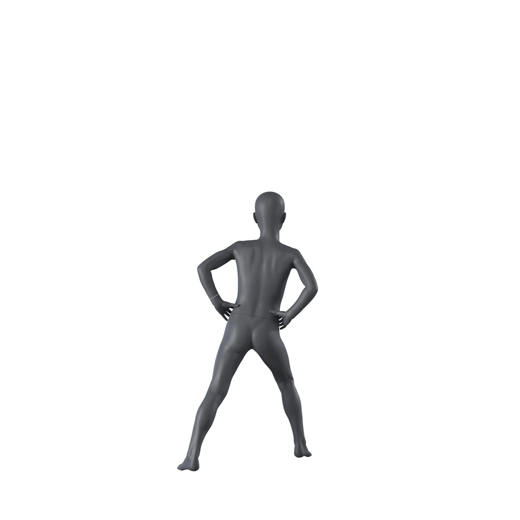 Sport mannequin kind, grafiet grijs, 8 jaar, gestilleerd hoofd, stretchende houding 612