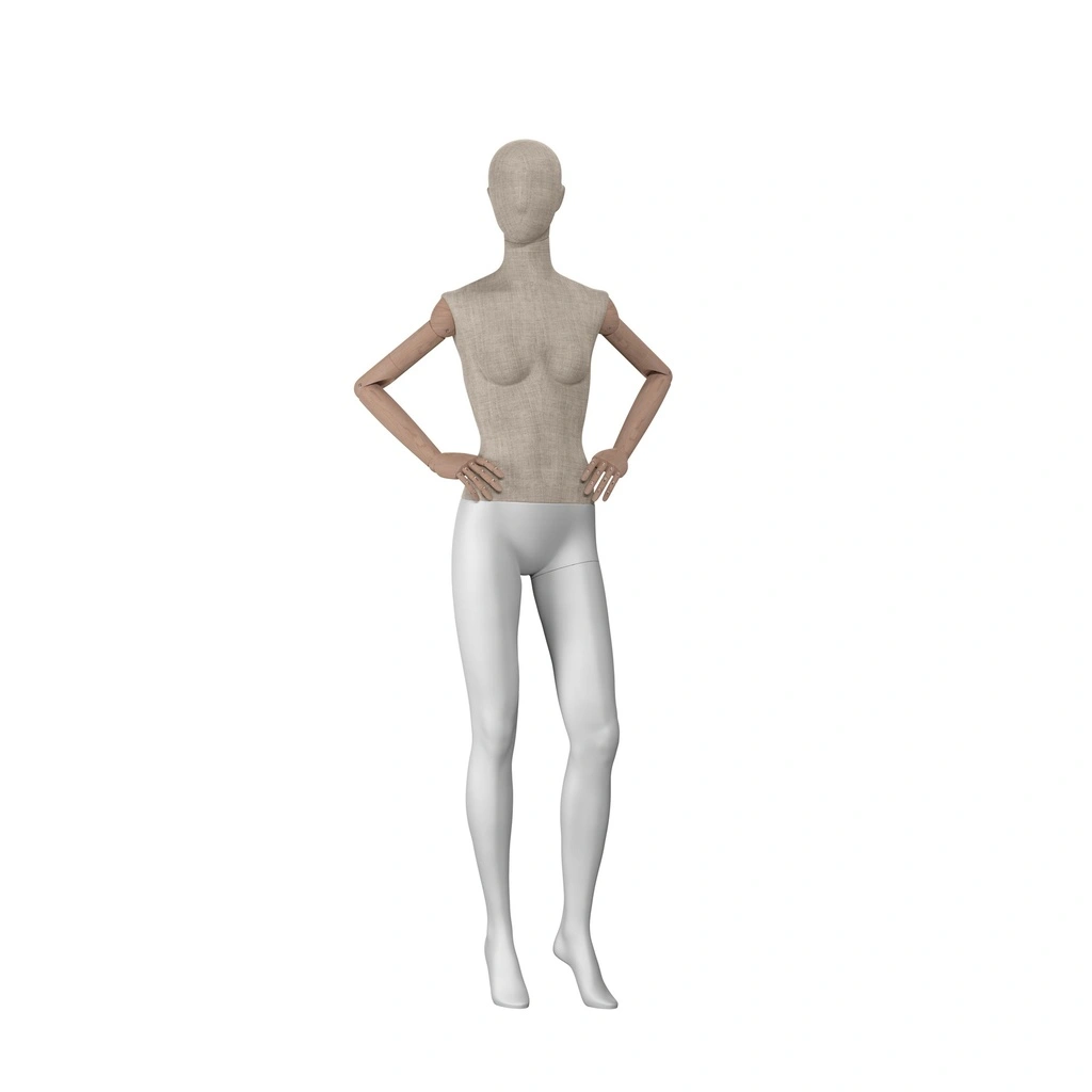 BINK - Vintage mannequin, female, wooden arms, covered with fabric, standing pose 06