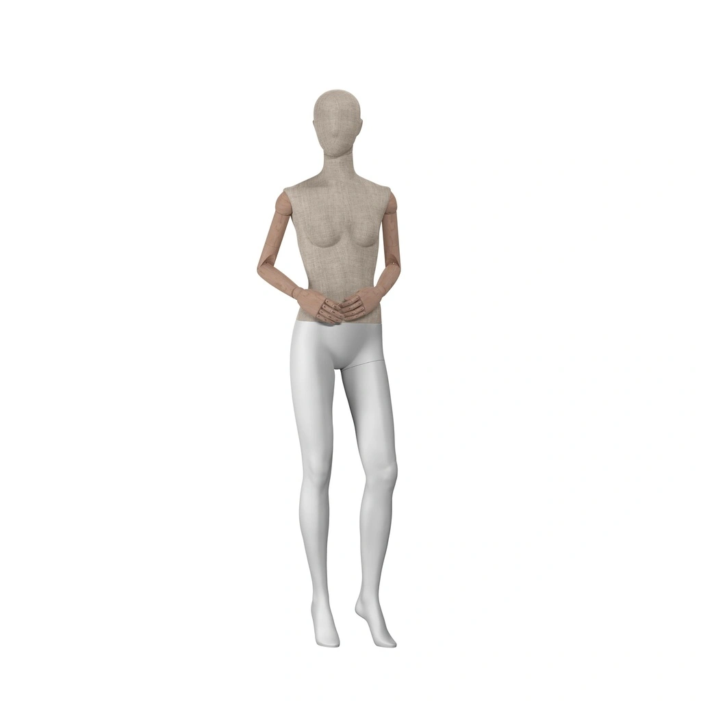 BINK - Vintage mannequin, female, wooden arms, covered with fabric, standing pose 06