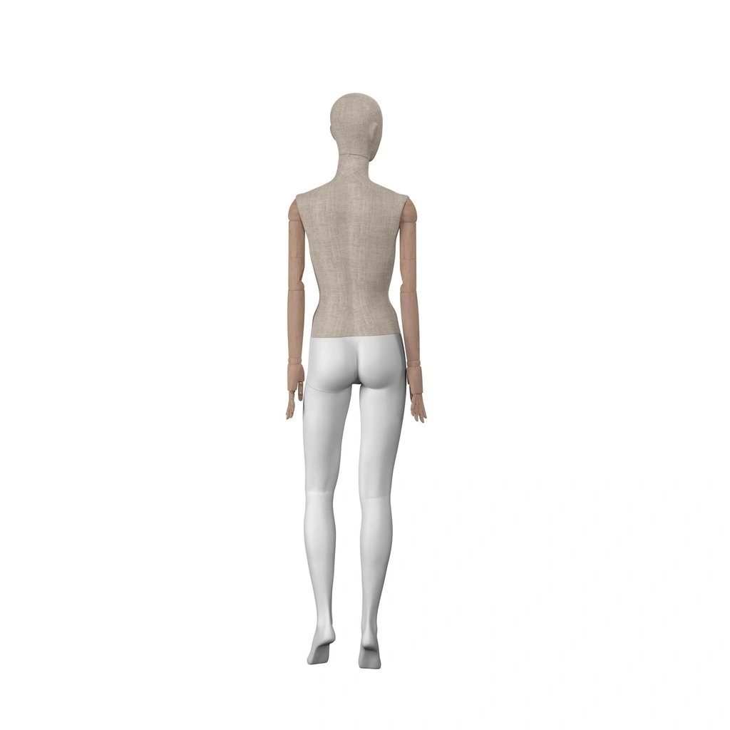 BINK - Vintage mannequin, female, wooden arms, covered with fabric, standing pose 06