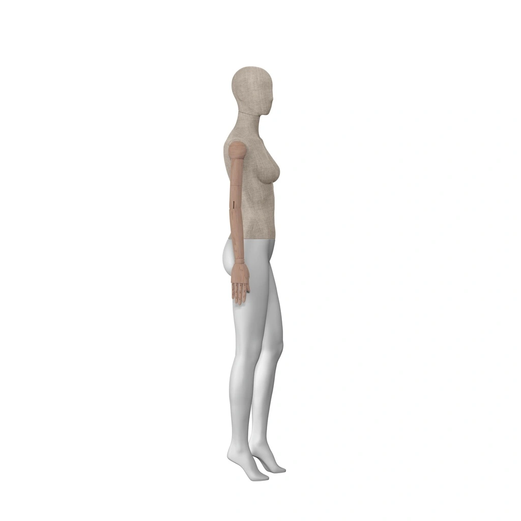 BINK - Vintage mannequin, female, wooden arms, covered with fabric, standing pose 06