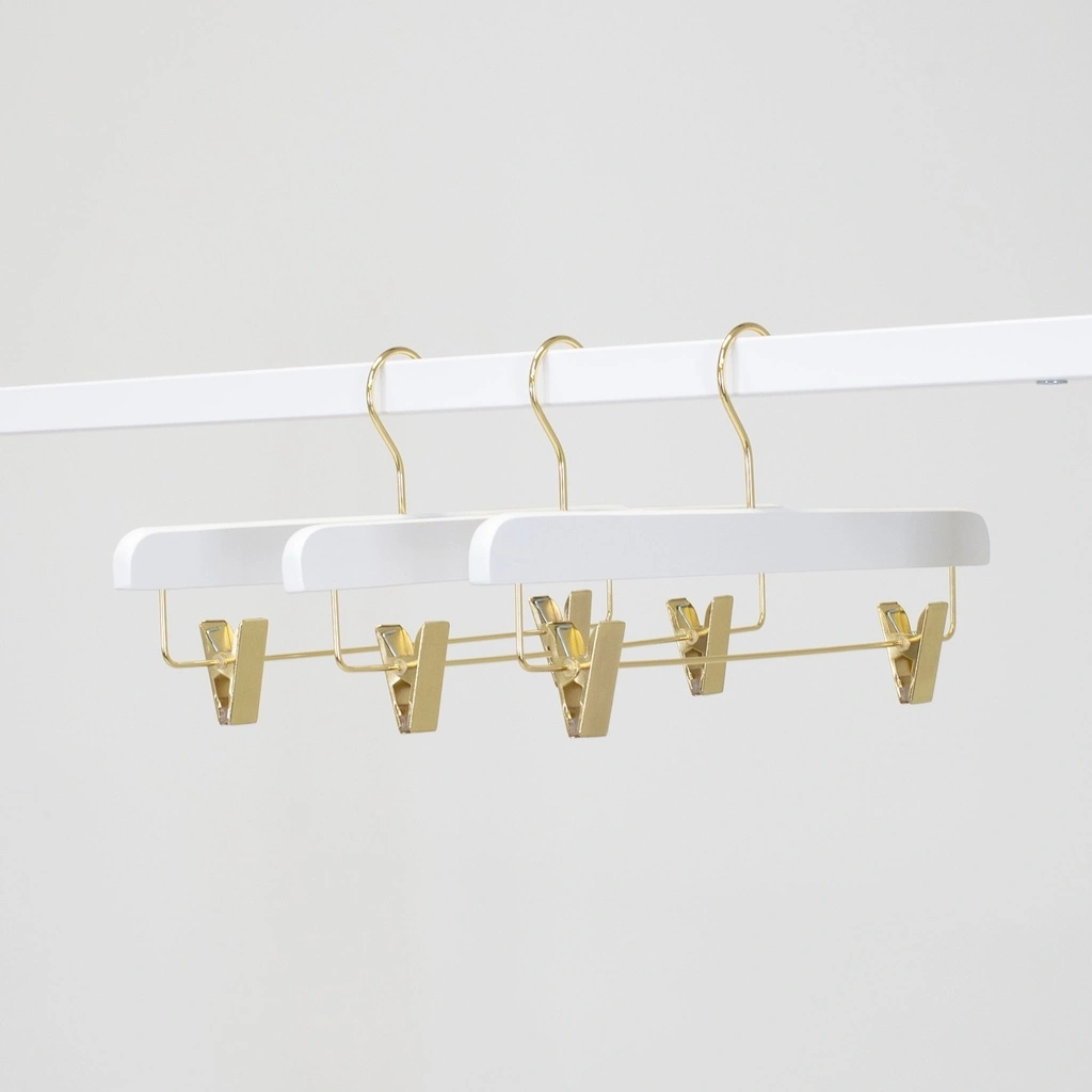 Witte kledinghanger voor rokken met knijpers, 36 cm, blinkend gouden haak - doos van 50 stuks
