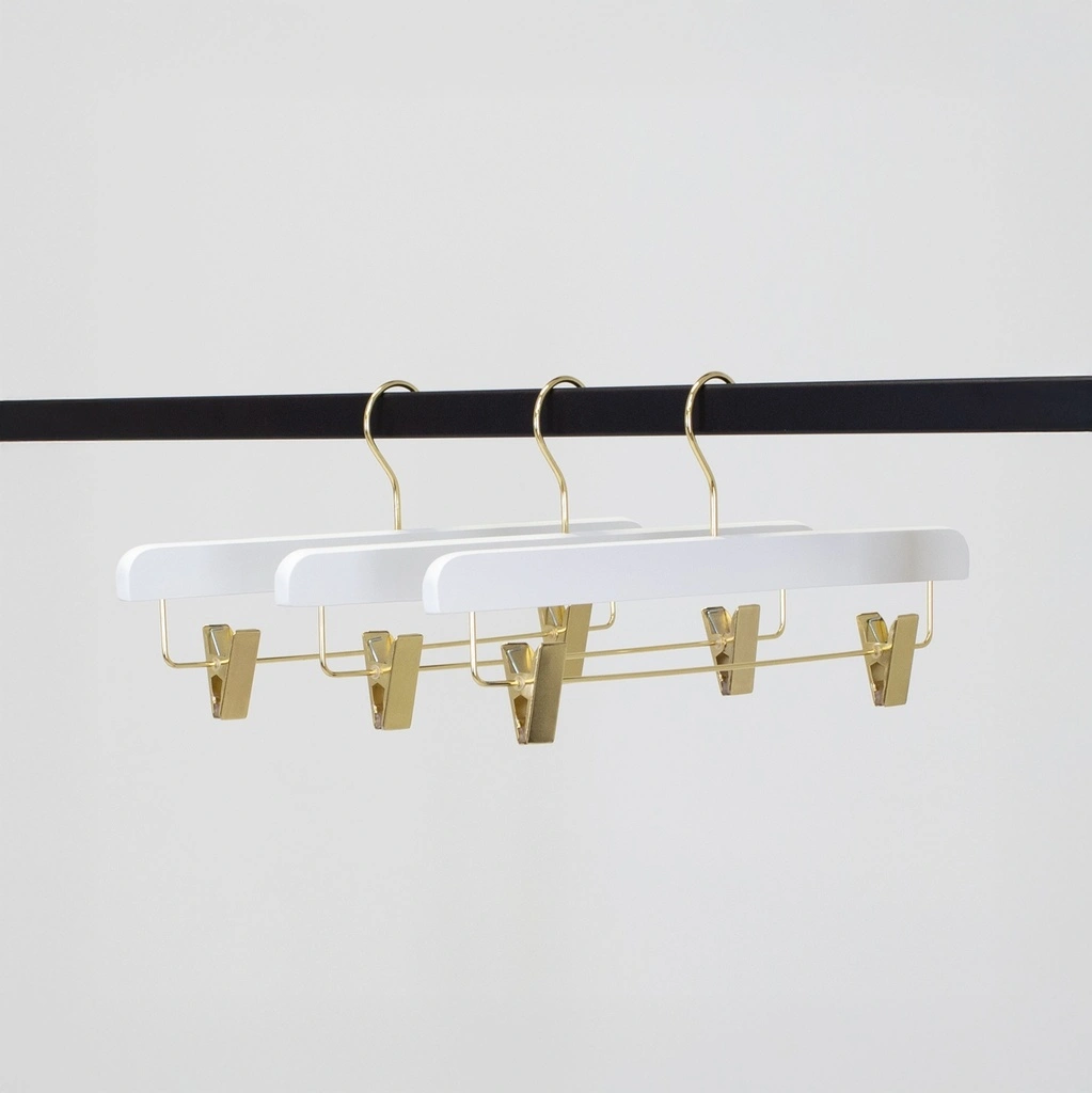 Witte kledinghanger voor rokken met knijpers, 36 cm, blinkend gouden haak - doos van 50 stuks