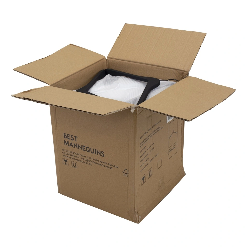 Zwarte soft touch kleerhanger voor blazer, 3 cm schouderbreedte, 44 cm breedte, zwarte haak - doos van 50 stuks