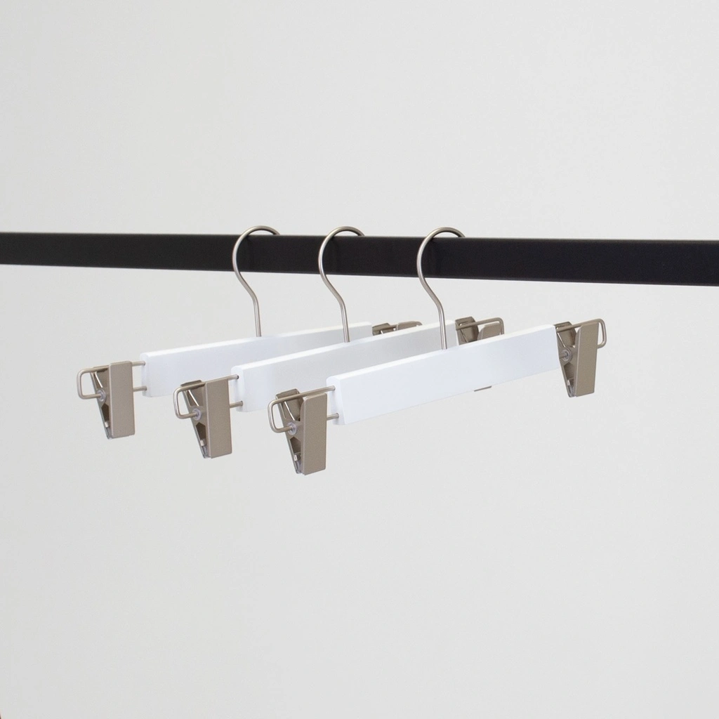 BINK - White clothes hanger with clips for children's clothes, lotus wood, white matt finish, 28 cm, matt hook - box of 100 pcs