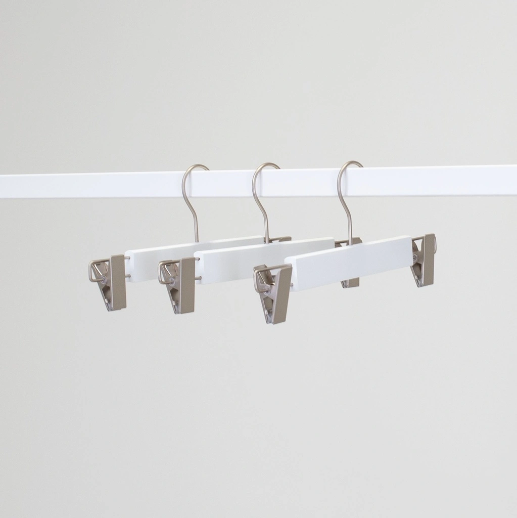 BINK - White clothes hanger with clips for children's clothes, lotus wood, white matt finish, 28 cm, matt hook - box of 100 pcs