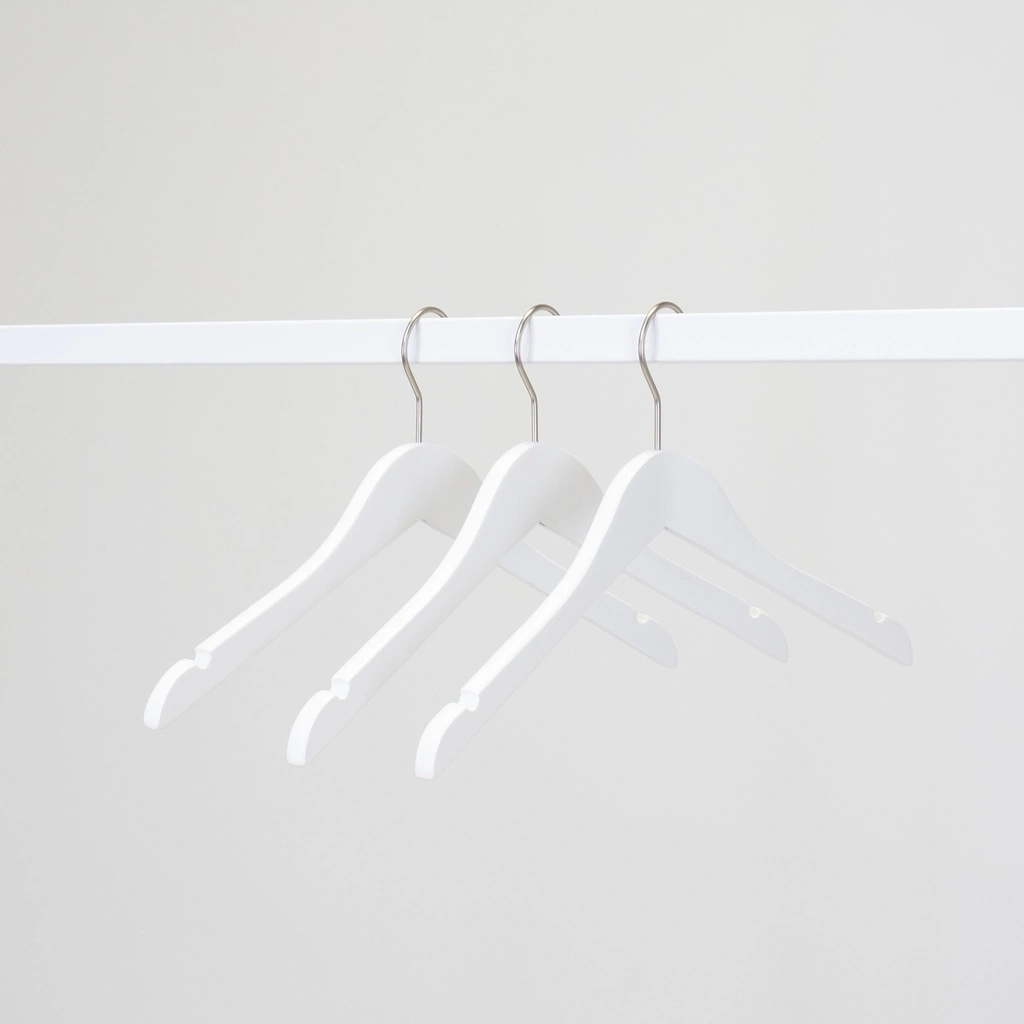 Witte kapstok voor dameskledij, 38 cm breedte, nikkel haak - doos van 100 stuks.