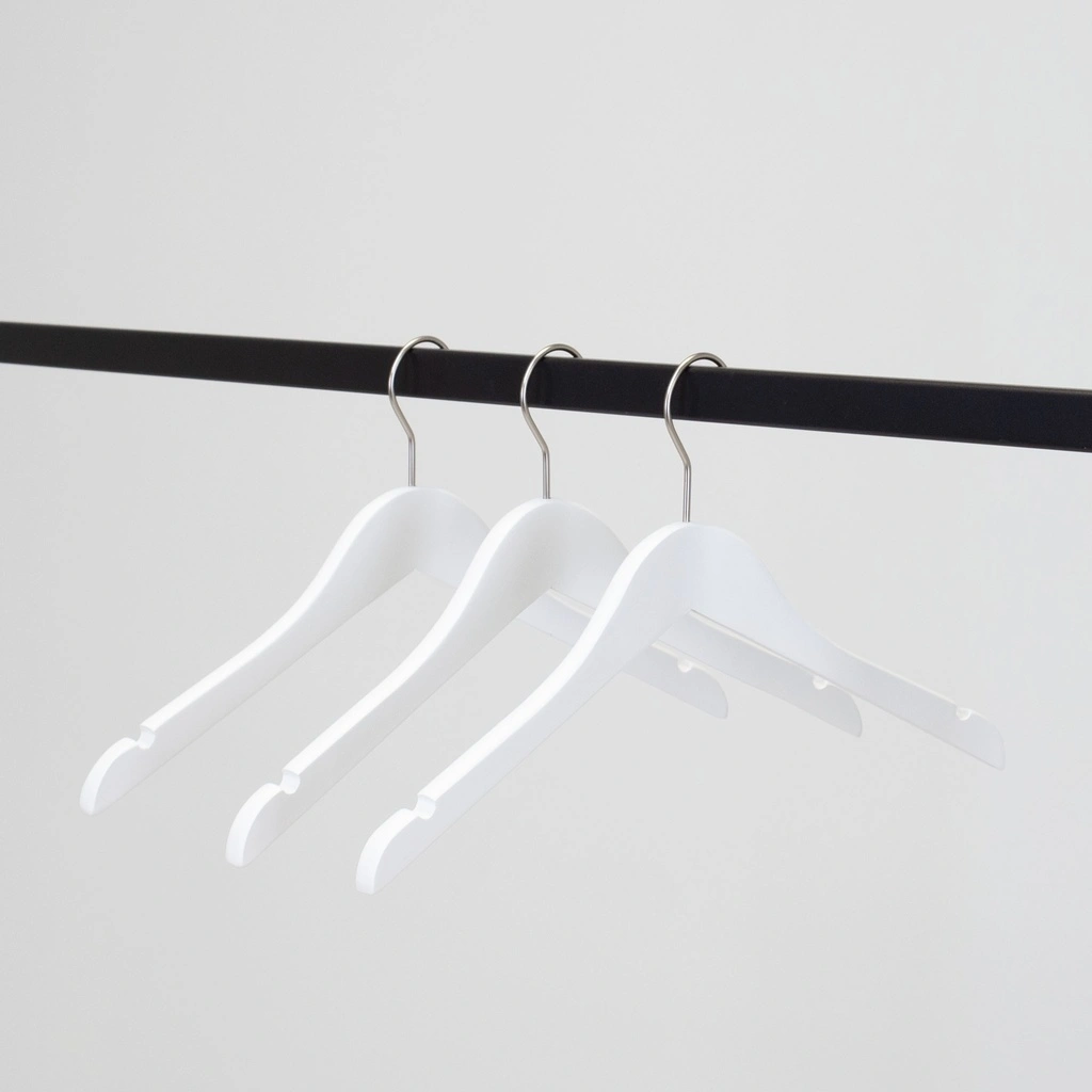 Witte kapstok voor dameskledij, 38 cm breedte, nikkel haak - doos van 100 stuks.