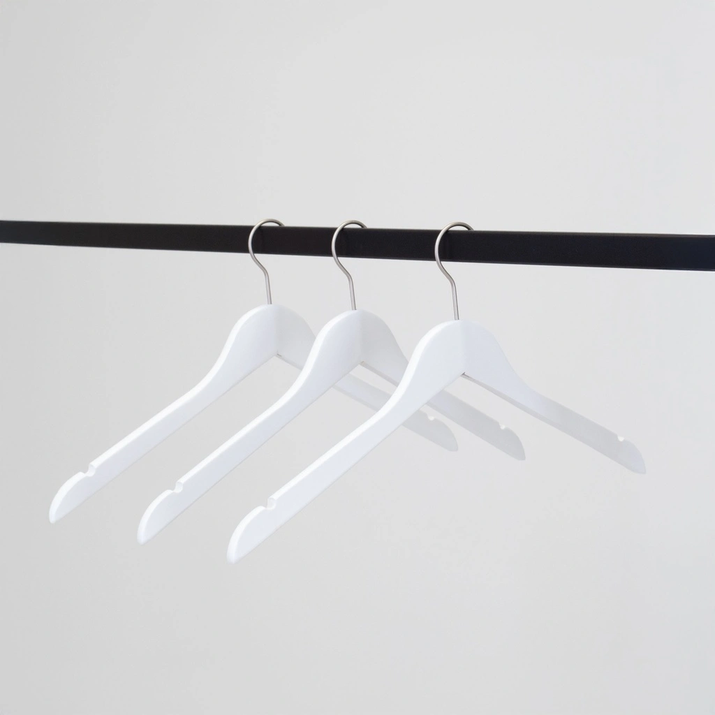 Witte kapstok voor volwassenen, 44 cm breedte, nikkel haak - doos van 100 stuks.