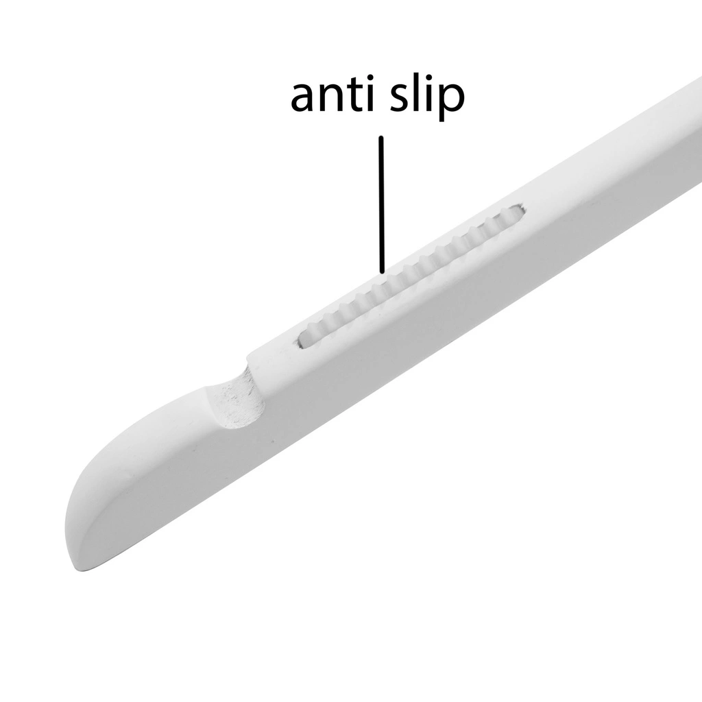 Witte kapstok met anti slip voor dameskledij, 41 cm breedte, nikkel haak - doos van 100 stuks.