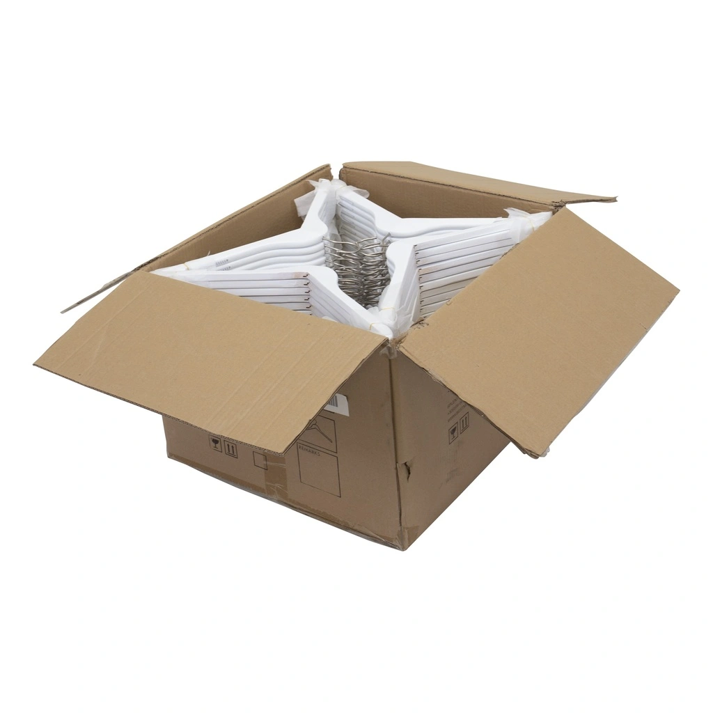 Witte kapstok met anti slip voor volwassenen, 44 cm breedte, nikkel haak - doos van 100 stuks.