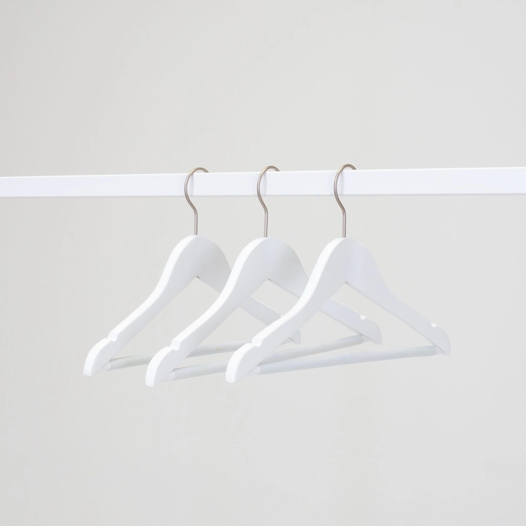 Witte kapstok met anti slip broeklat voor kinderkledij, 35 cm breedte, nikkel haak - doos van 100 stuks.