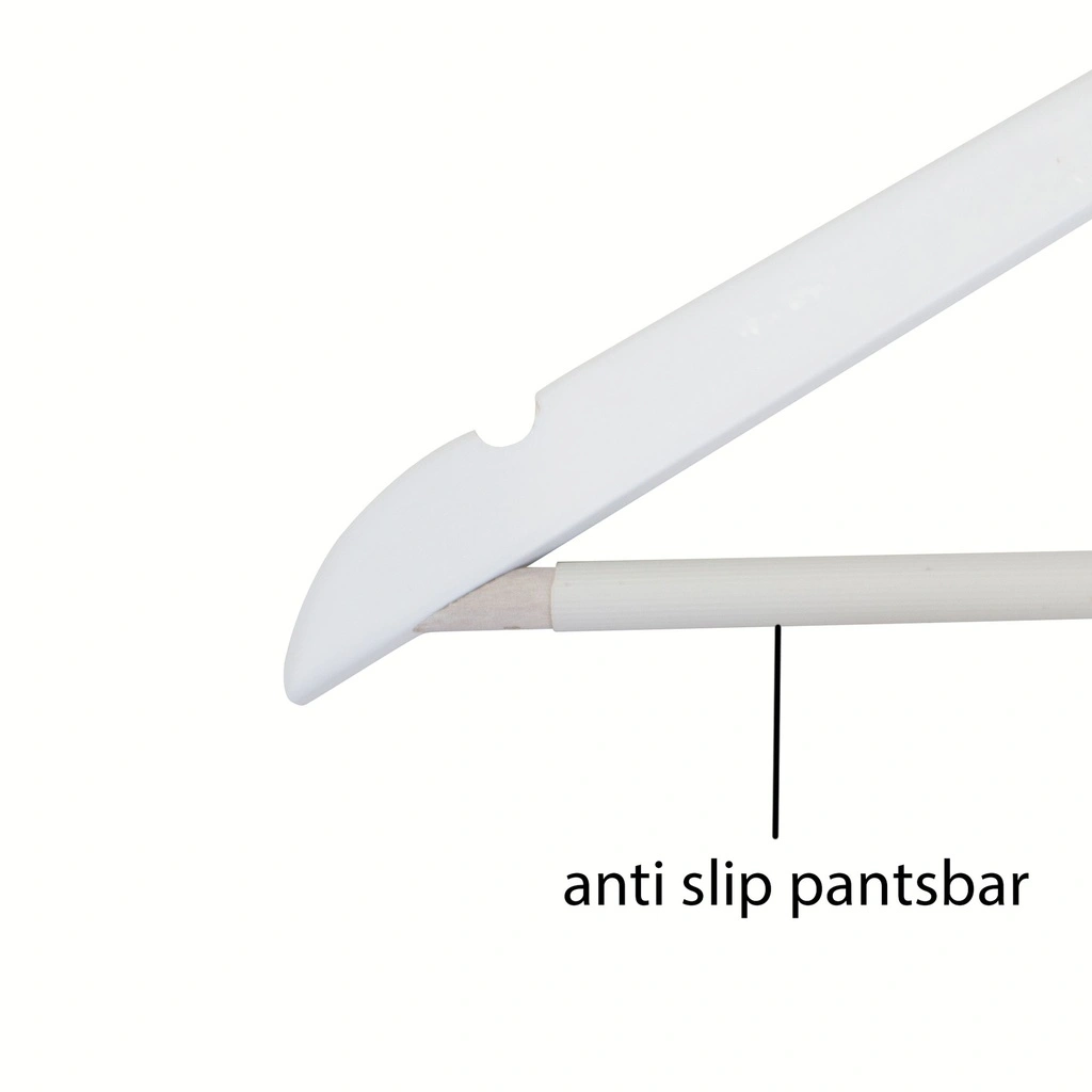 Witte kapstok met anti slip broeklat voor volwassenen, 44 cm breedte, nikkel haak - doos van 100 stuks.