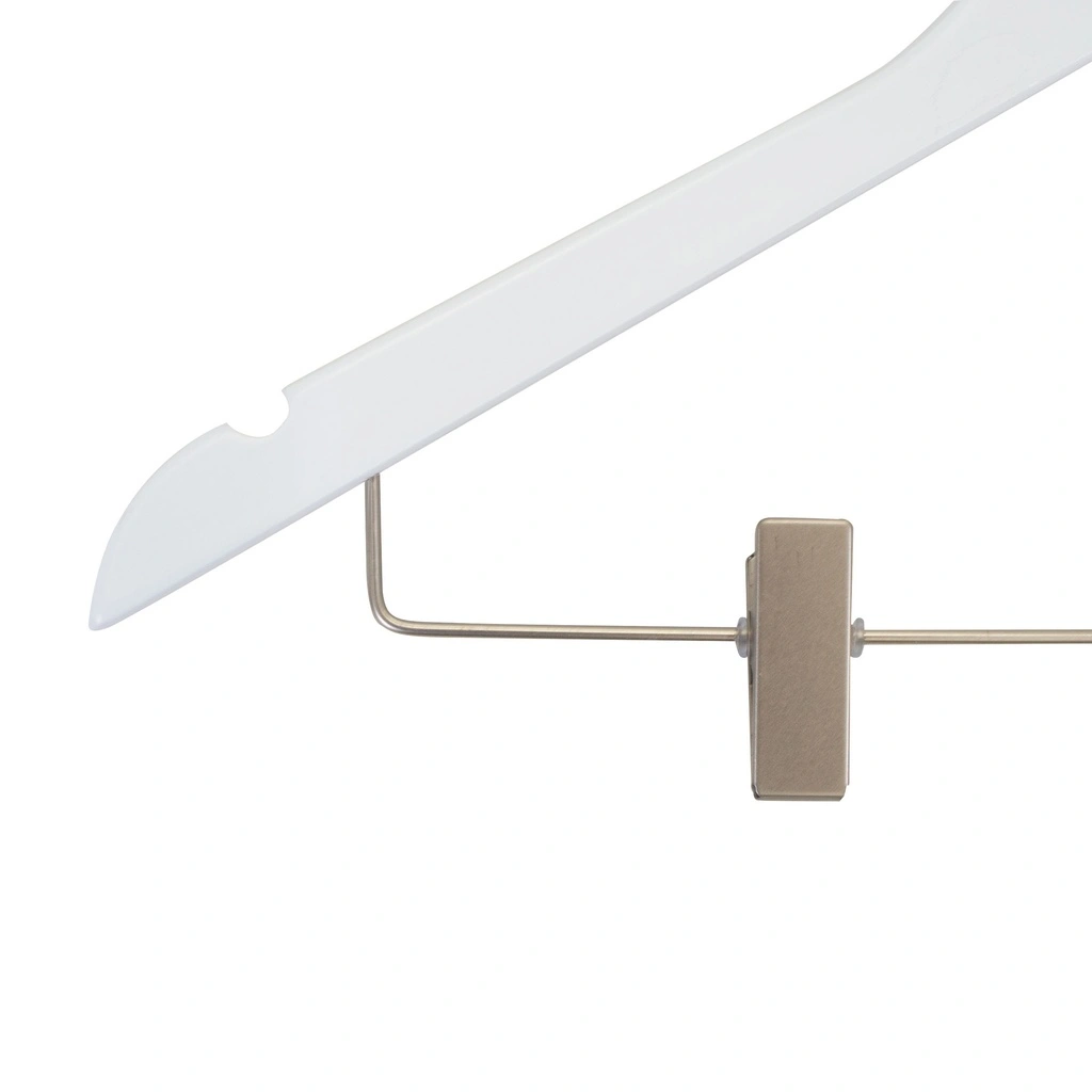 Witte kapstok met clips voor volwassenen, 44 cm breedte, nikkel haak - doos van 100 stuks.