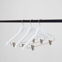 Witte kapstok met clips voor volwassenen, 44 cm breedte, nikkel haak - doos van 100 stuks.