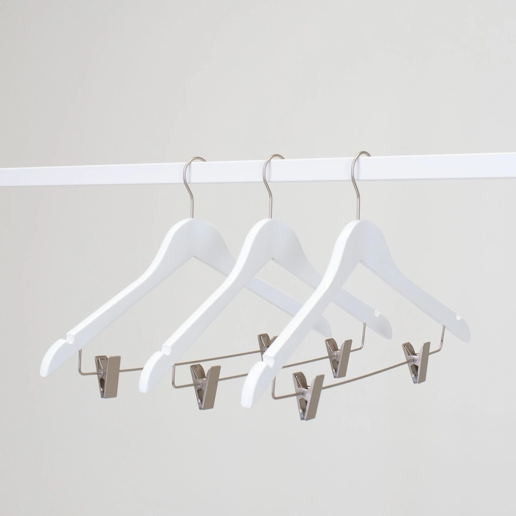 Witte kapstok met clips voor volwassenen, 44 cm breedte, nikkel haak - doos van 100 stuks.