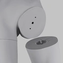 Lopende volslanke sport dames mannequin, grijs, abstract hoofd, staande pose 32