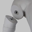 Sport dames mannequin met beenprothese, grijs, abstract hoofd, staande pose 101