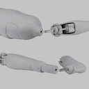 Sport dames mannequin met beenprothese, grijs, abstract hoofd, staande pose 113