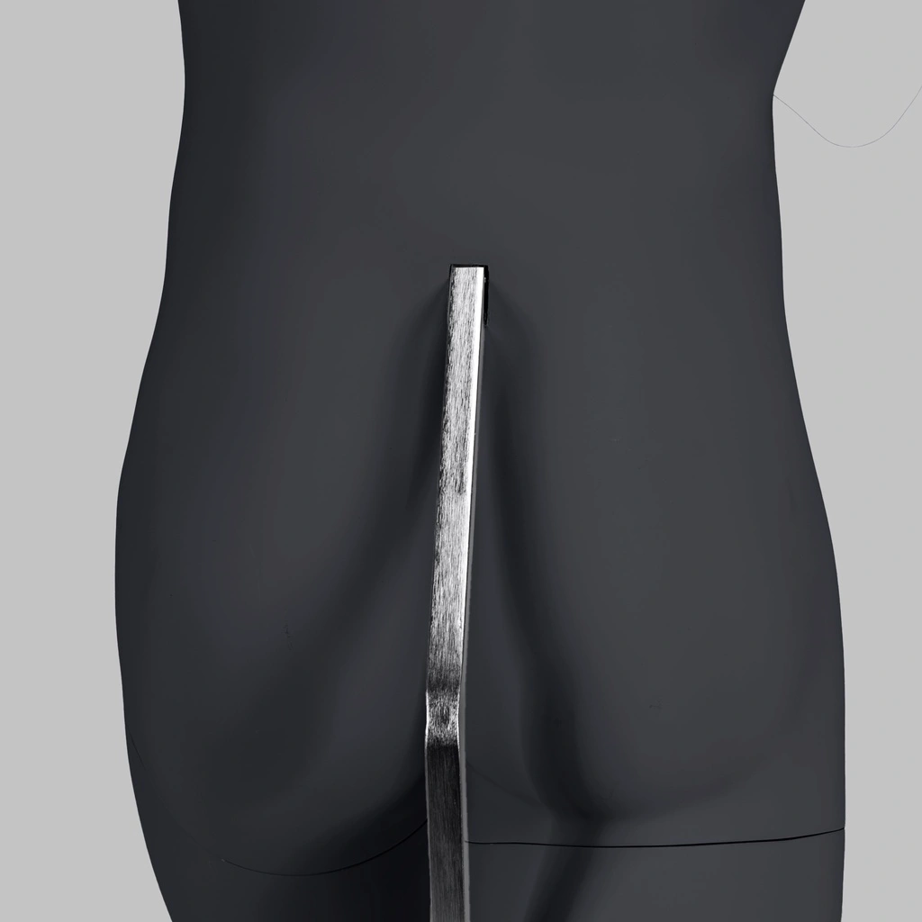 Running heren mannequin met prothesebeen, grafiet grijs, gestilleerd hoofd, staande pose 405