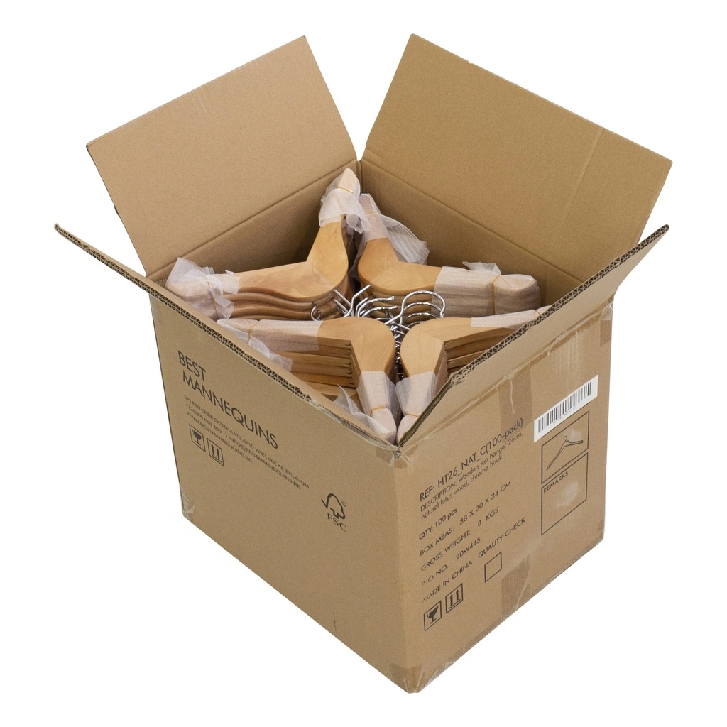 Kledinghanger lotushout naturel gelakt voor kinderkledij, 26 cm breedte, blinkende haak - doos van 100 st