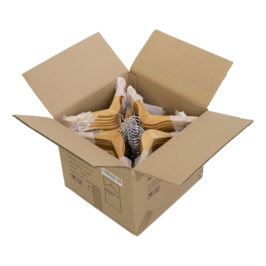 Kledinghanger lotushout naturel gelakt voor kinderkledij, 30 cm breedte, blinkende haak - doos van 100 st