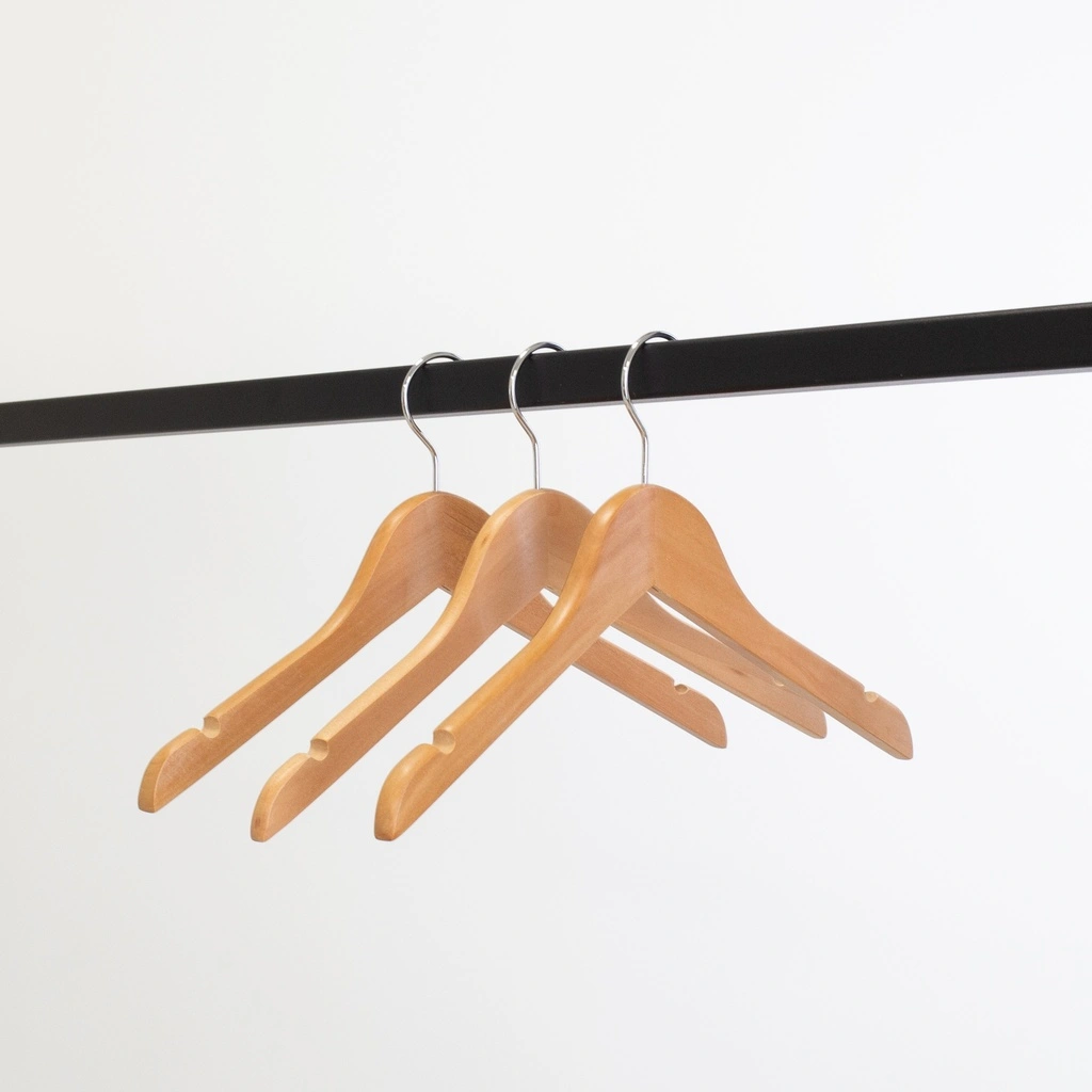 Kledinghanger lotushout naturel gelakt voor kinderkledij, 35 cm breedte, blinkende haak - doos van 100 st