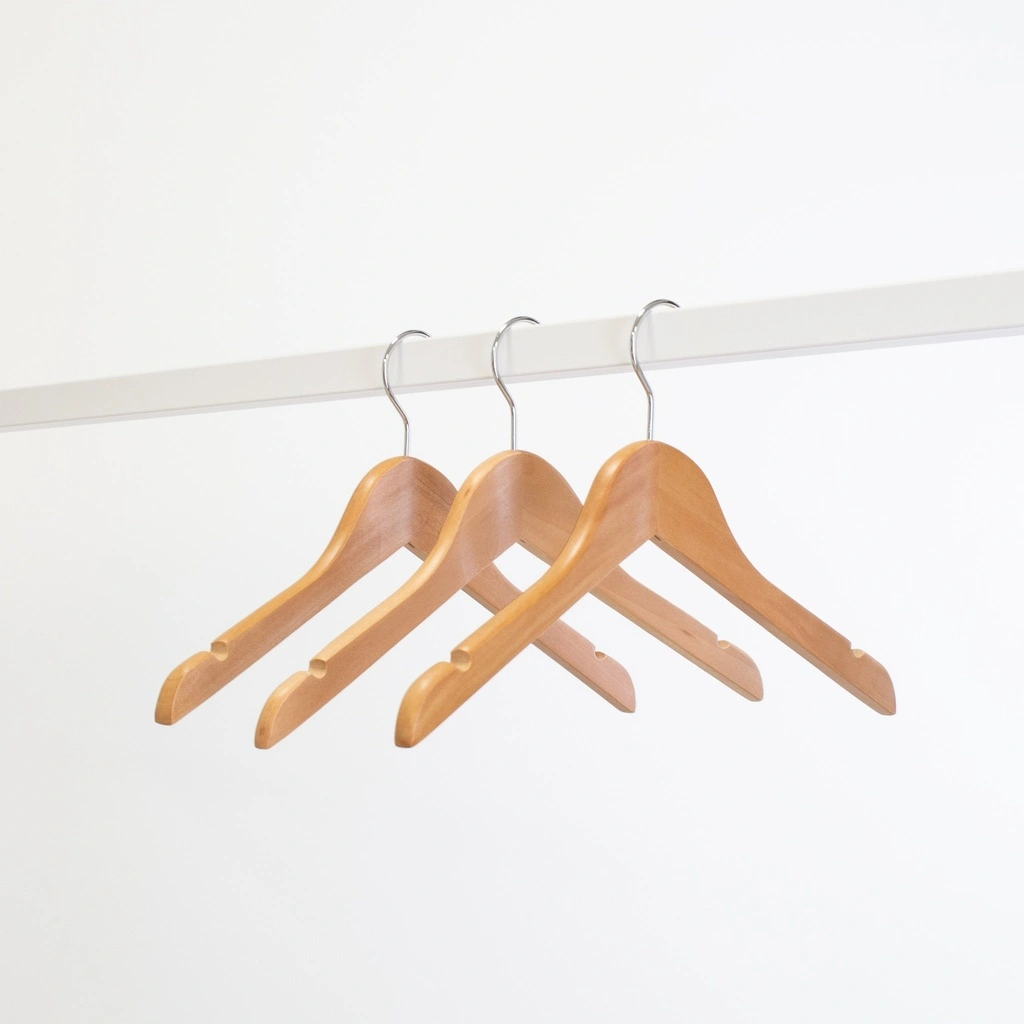 Kledinghanger lotushout naturel gelakt voor kinderkledij, 35 cm breedte, blinkende haak - doos van 100 st