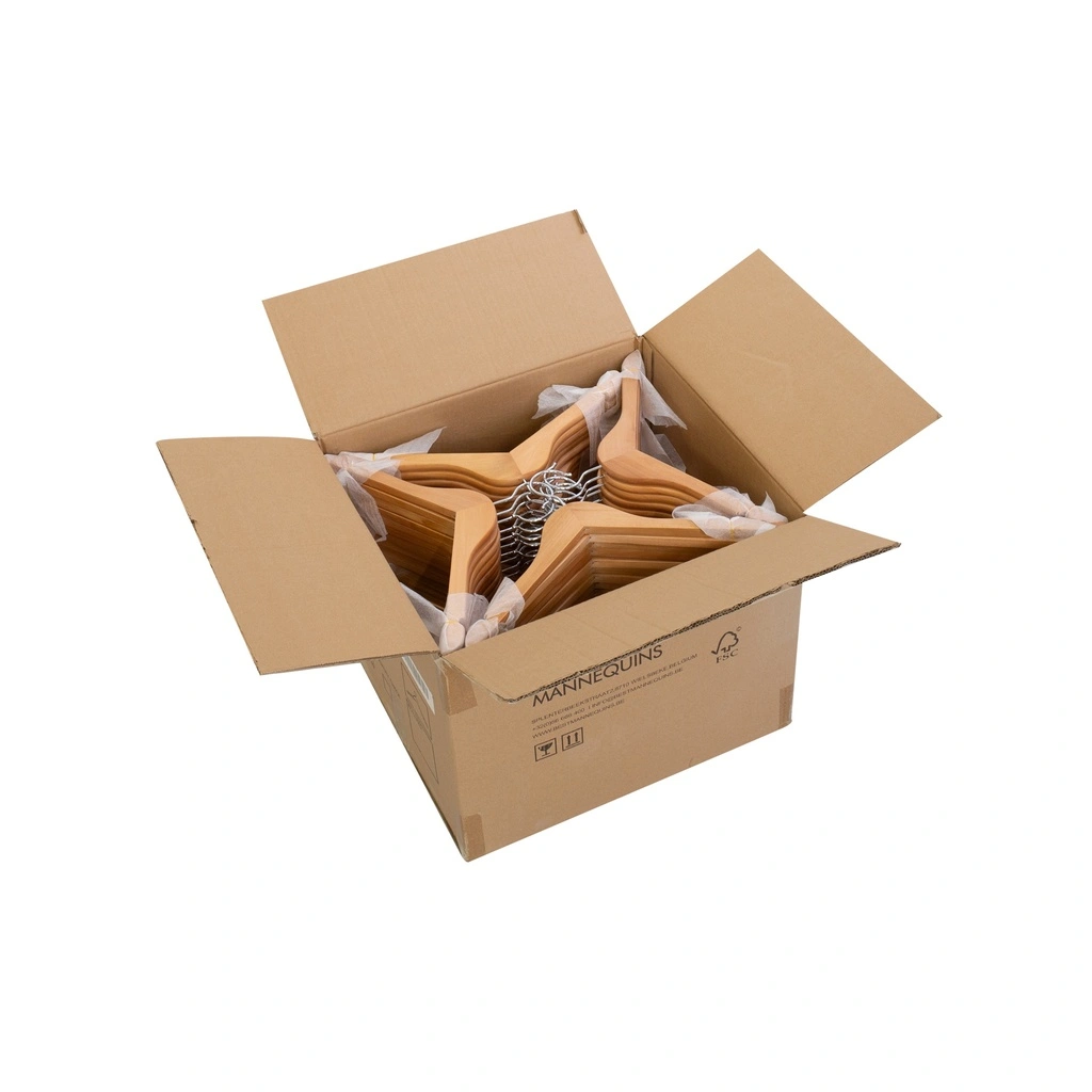 Kledinghanger lotushout naturel gelakt voor kinderkledij, 35 cm breedte, blinkende haak - doos van 100 st