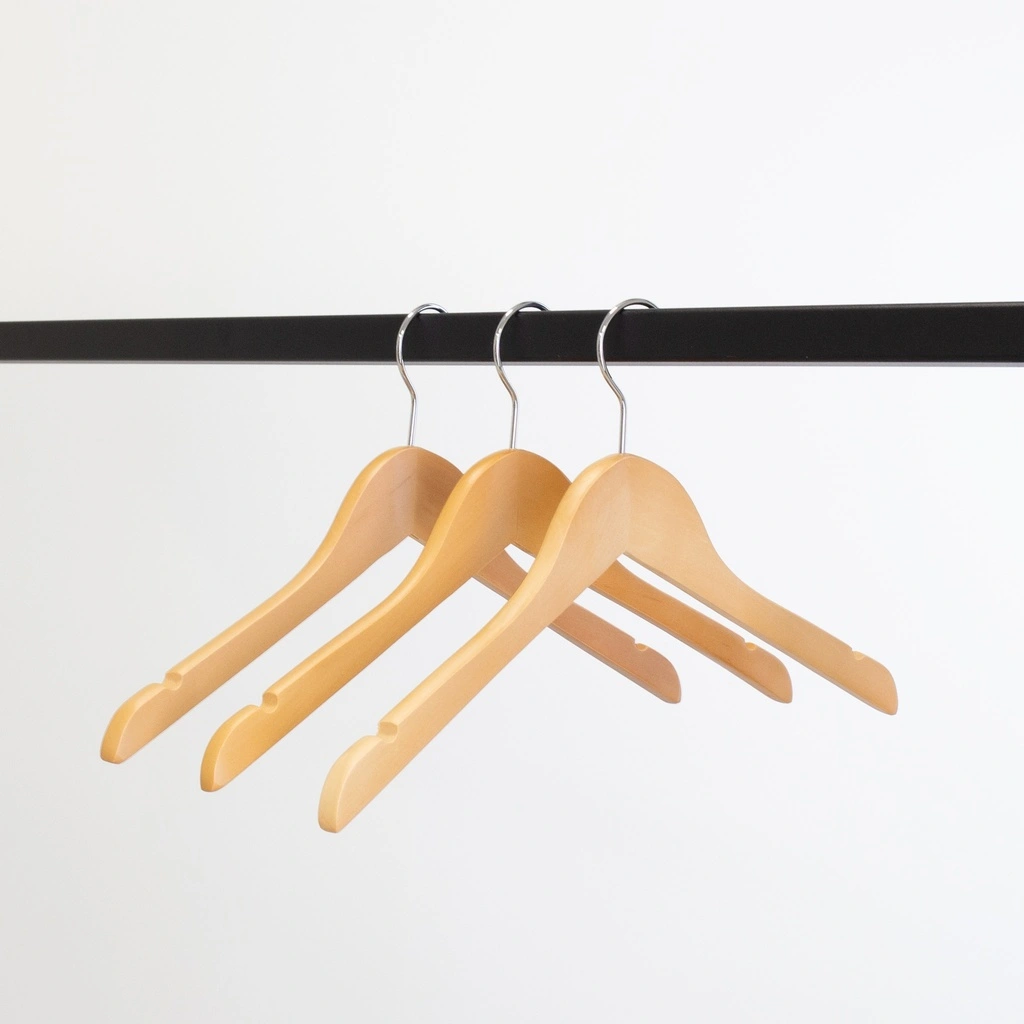 Kledinghanger lotushout naturel gelakt voor dameskledij, 38 cm breedte, blinkende haak - doos van 100 st