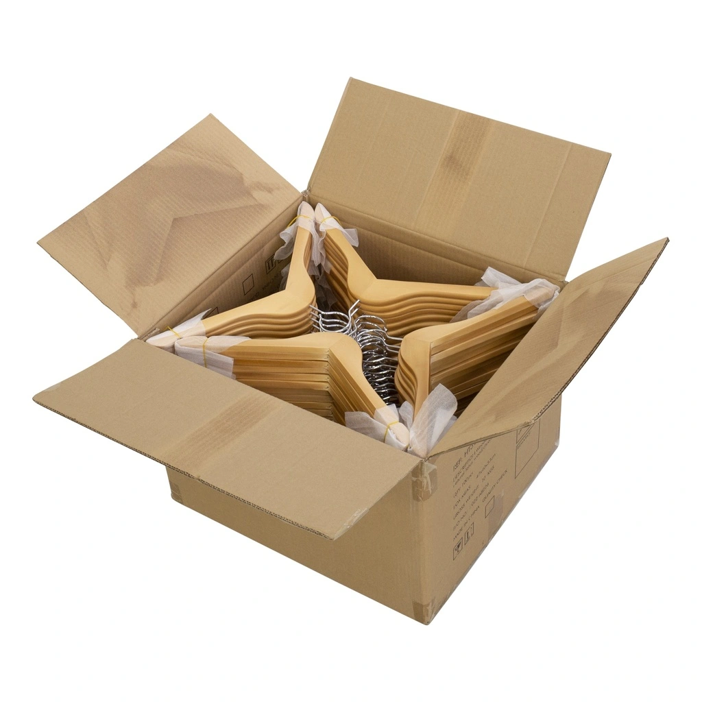 Kledinghanger lotushout naturel gelakt voor dameskledij, 38 cm breedte, blinkende haak - doos van 100 st