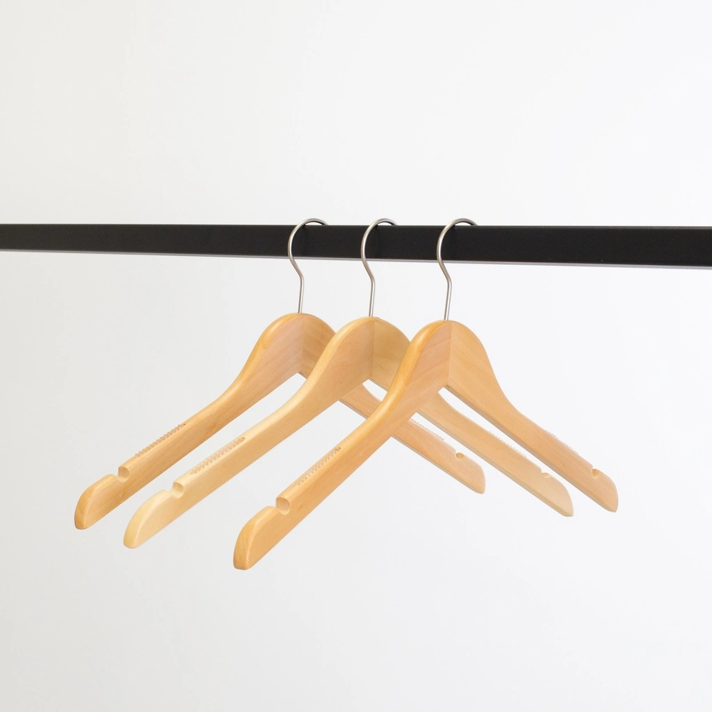 Kledinghanger lotushout naturel gelakt voor dameskledij, met anti slip 41 cm breedte, matte haak - doos van 100 st