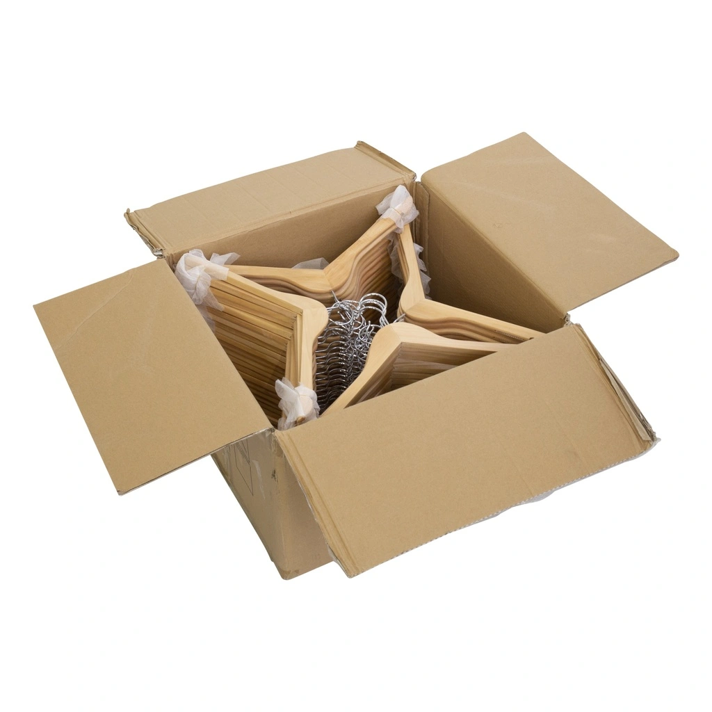 Kledinghanger lotushout naturel gelakt voor dames en heren kledij, met anti slip 44 cm breedte, blinkende haak - doos van 100 st