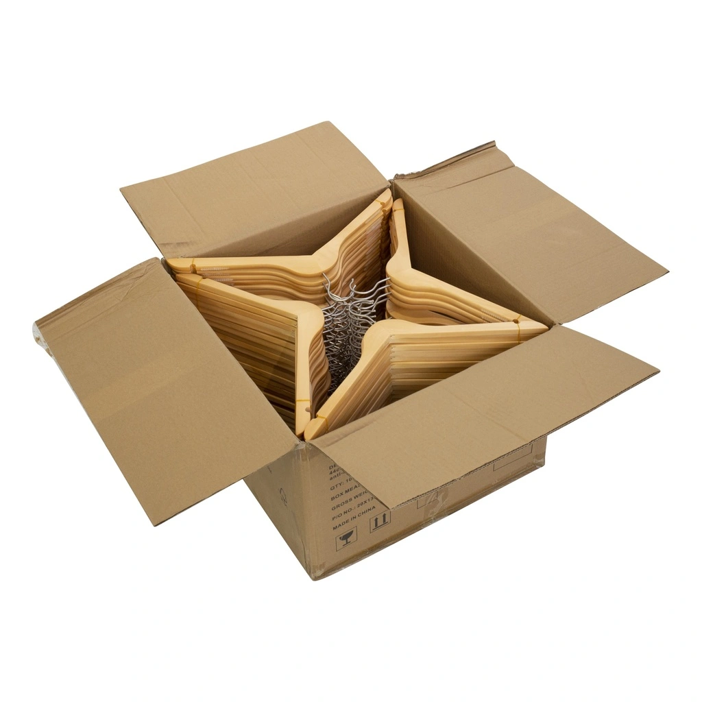 Kledinghanger lotushout naturel gelakt voor dames en heren kledij, met anti slip 44 cm breedte, matte haak - doos van 100 st